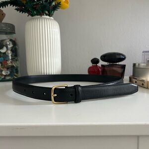 Aritzia Black Leather Belt with Gold Buckle